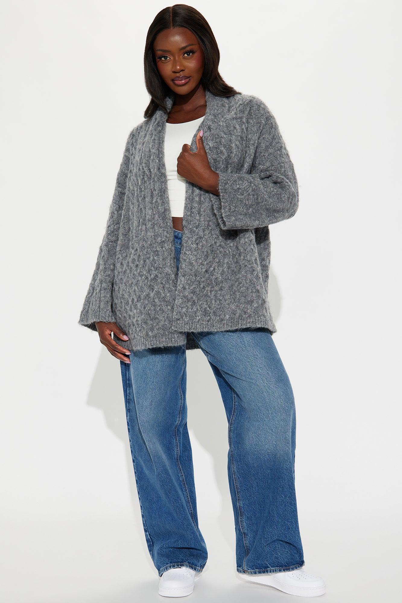 Fable Cable Knit Cardigan - Heather Grey Product Image