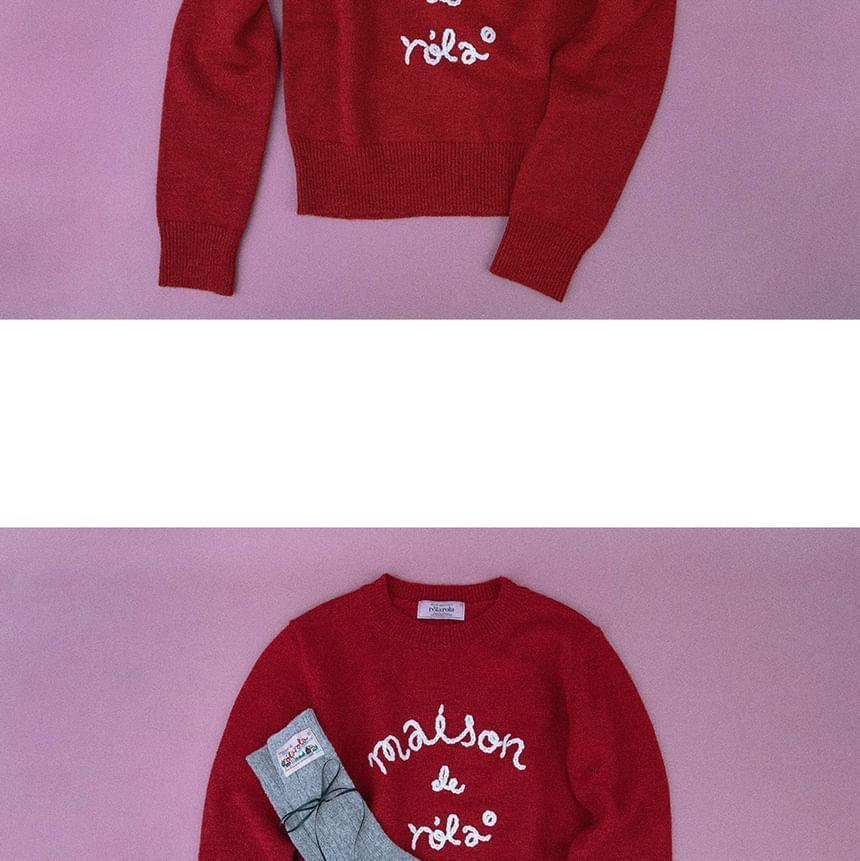 Letter-Embroidery Woolen Sweater (Red) Product Image