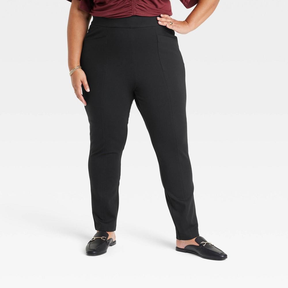 Womens High-Waisted Ponte Pull-On Pants - Ava & Viv Black Product Image