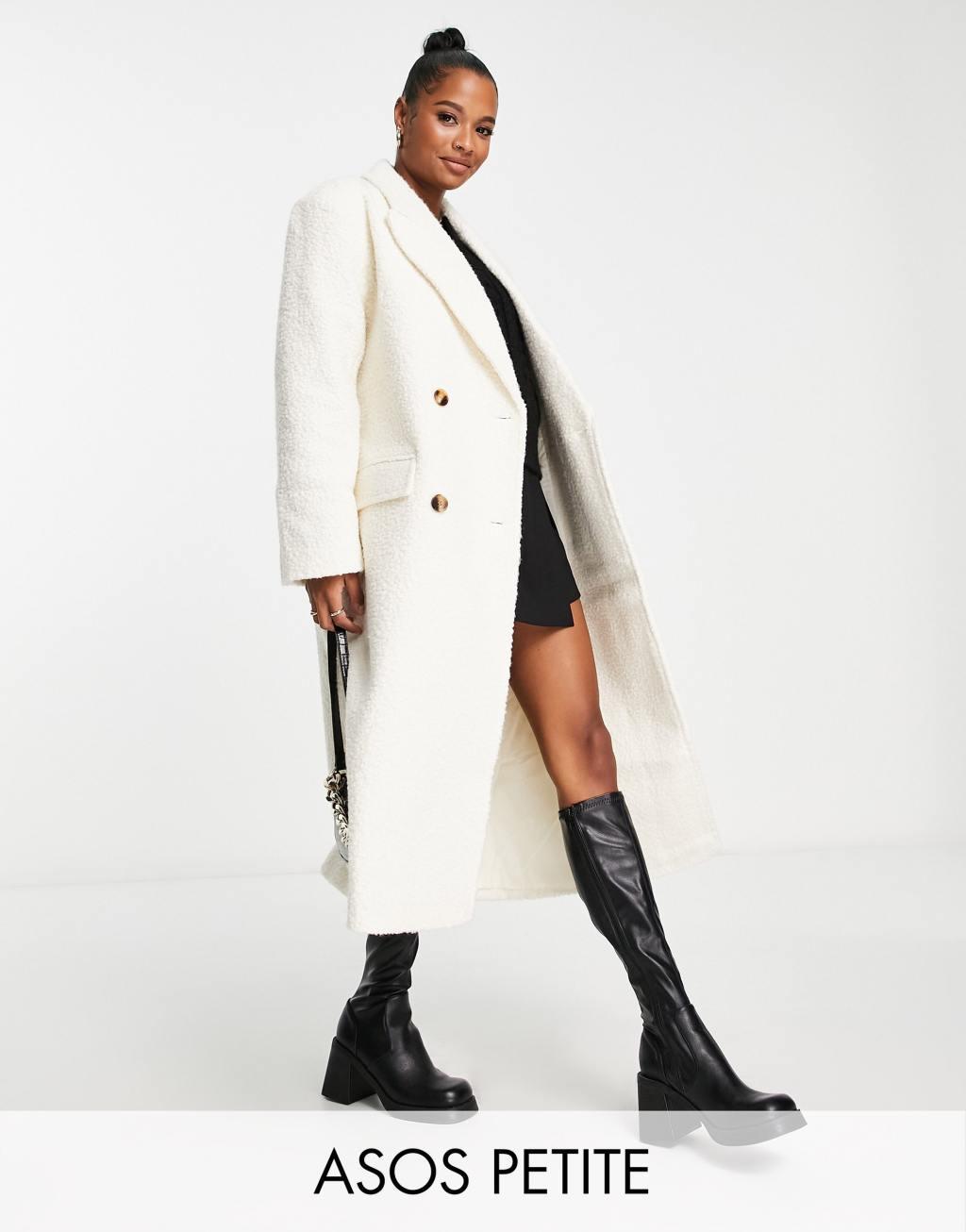 ASOS DESIGN Petite boucle coat in cream Product Image