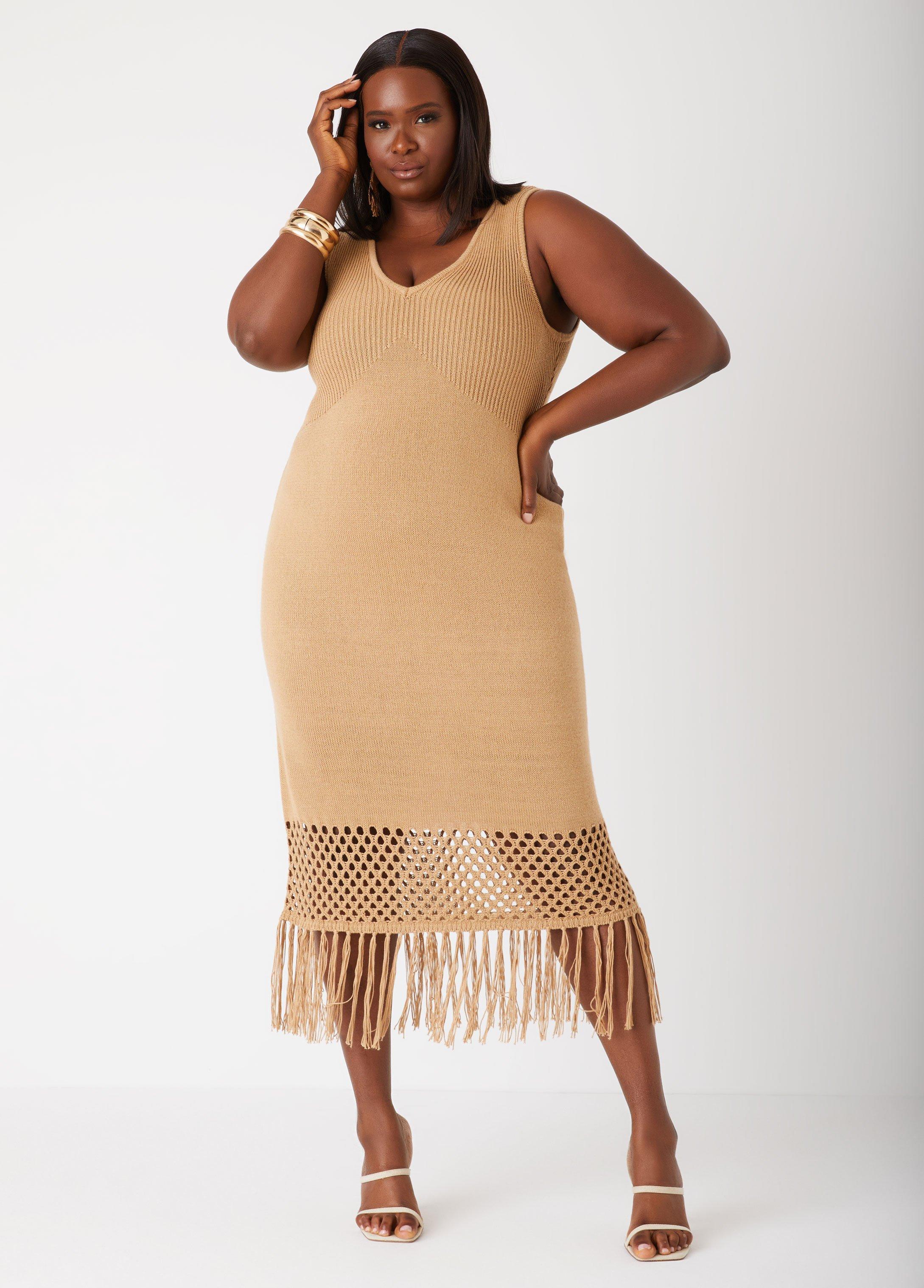 Fringed Crochet Midi Dress Product Image