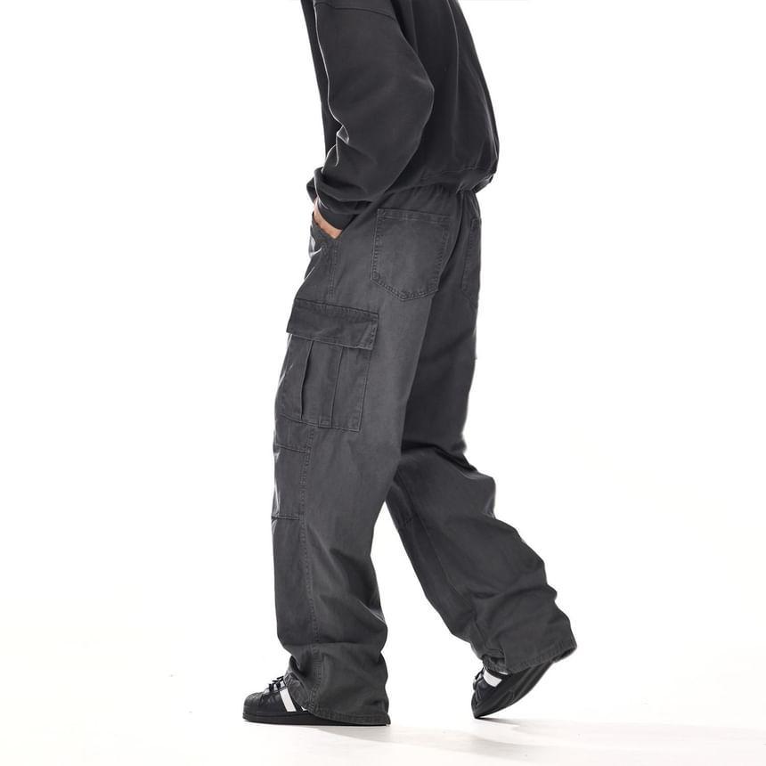 Mid Rise Plain Wide Leg Cargo Pants Product Image