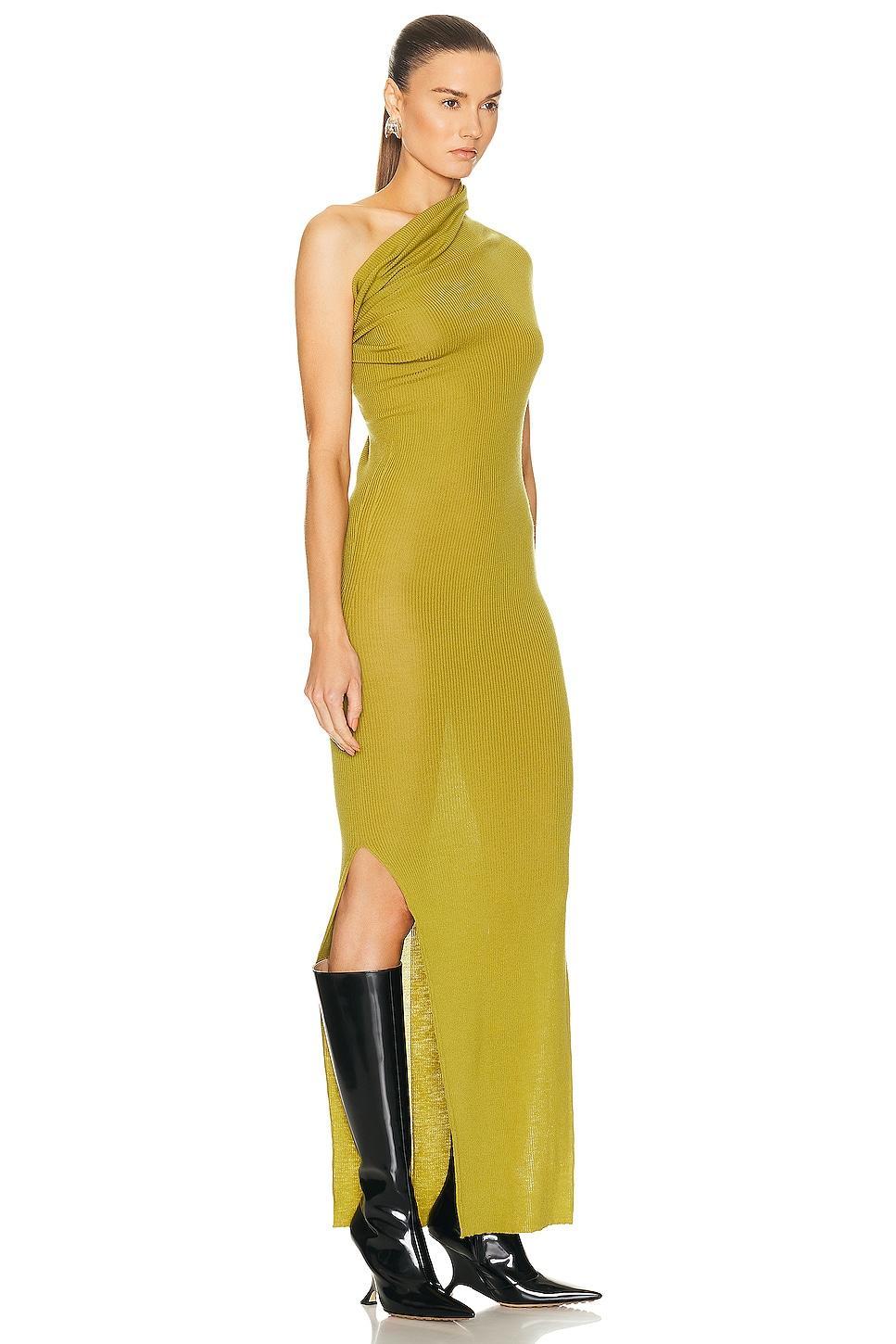 Rick Owens Ribbed One Shoulder Dress in Yellow Product Image