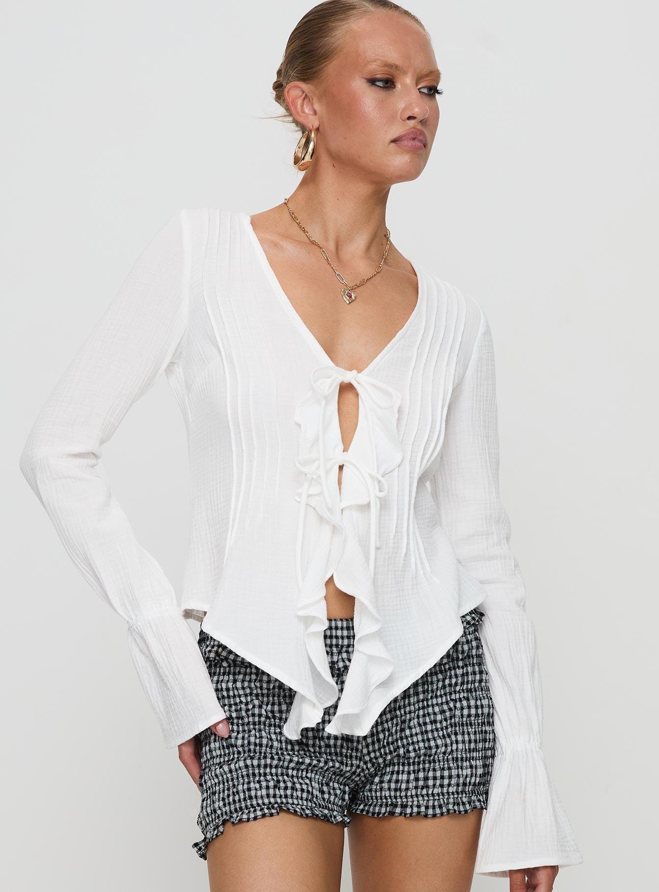 Bonheur Ruffle Long Sleeve Top White Product Image