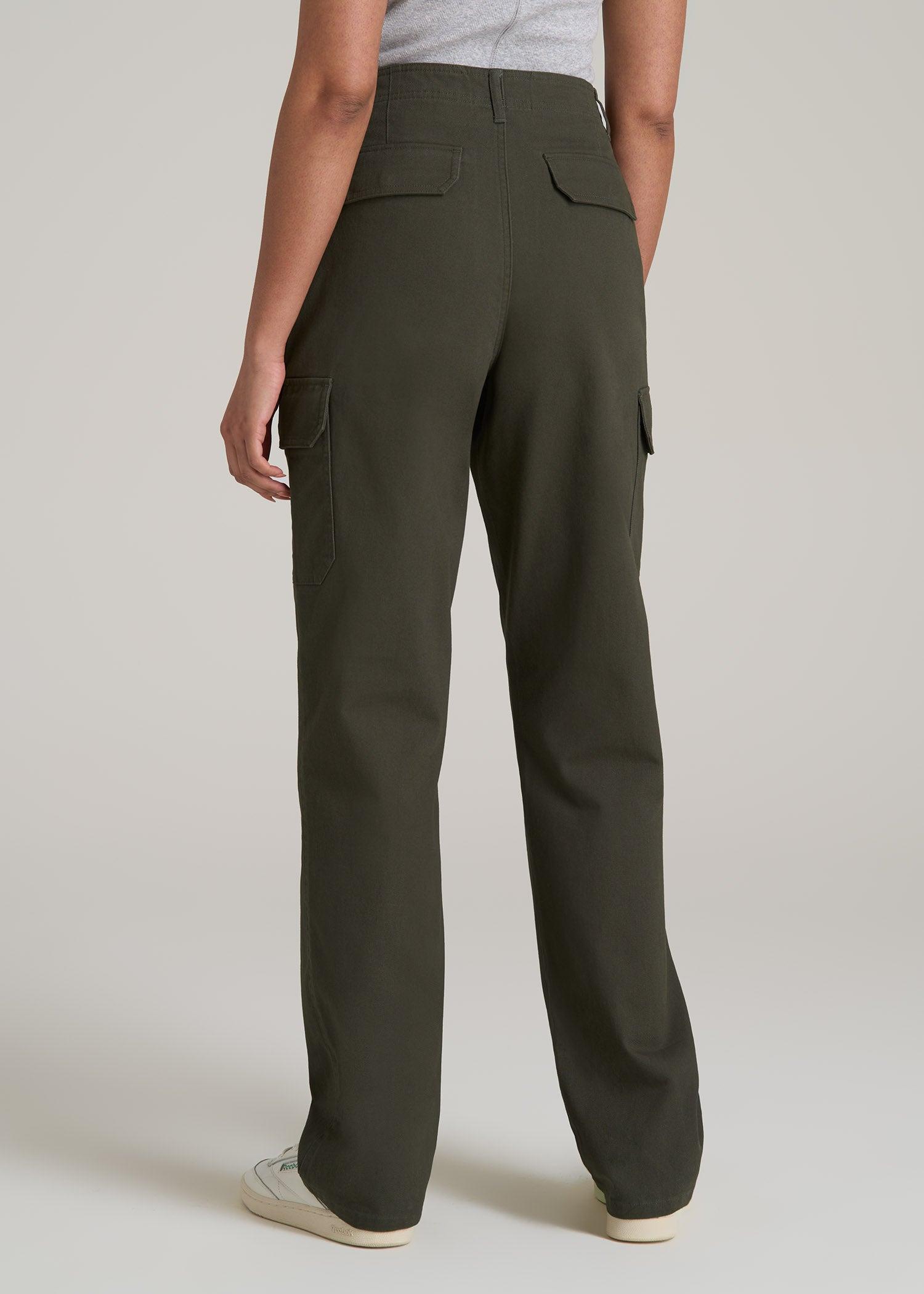 Straight Leg Cargo Chino Pants for Tall Women in Dark Moss Green Female Product Image