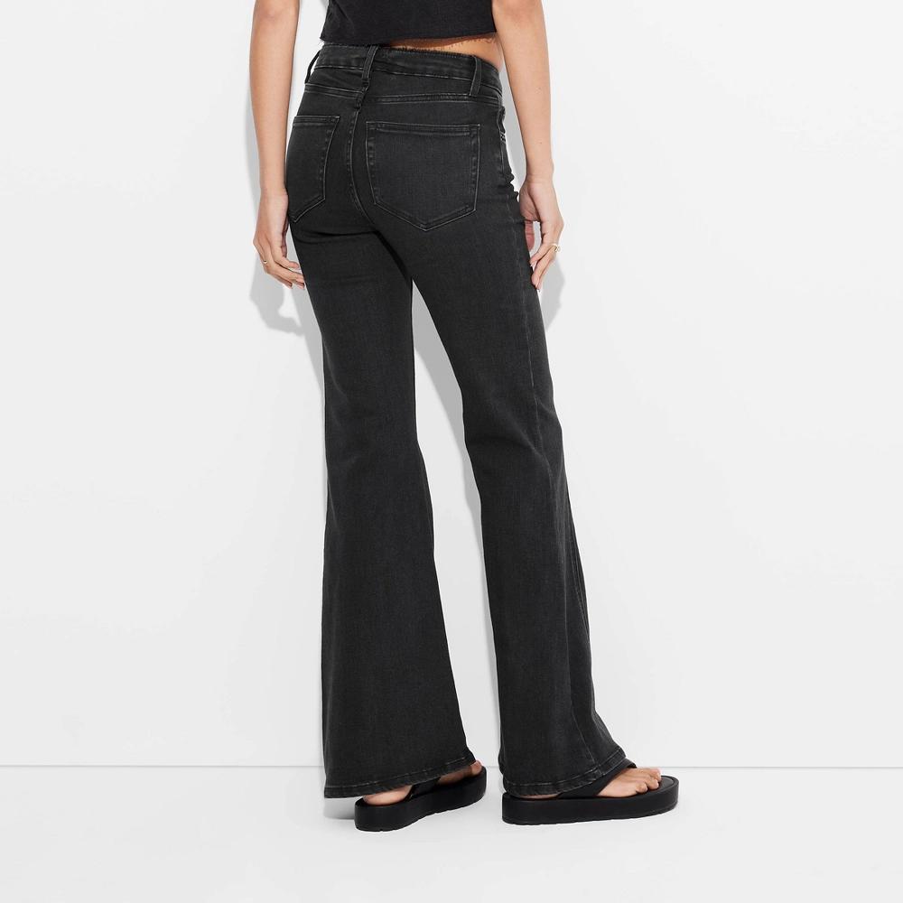 Women's Mid-Rise Flare Jeans - Wild Fable™ Black Wash 00 Product Image