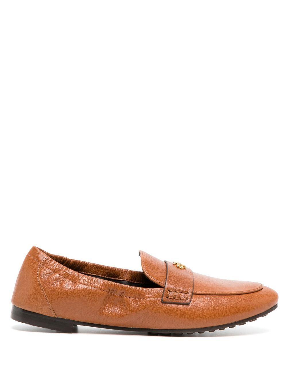 TORY BURCH Logo-plaque Leather Loafers In Brown Product Image