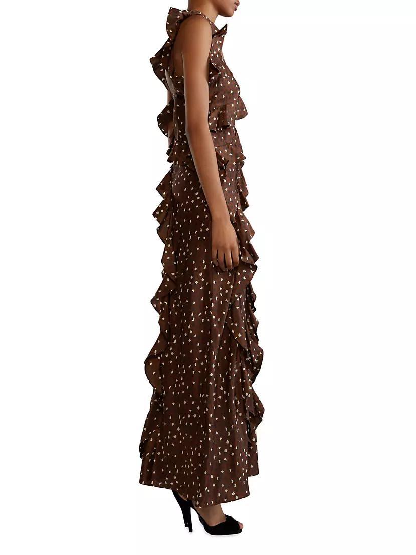 Silk Cheetah Ruffled Maxi Dress Product Image