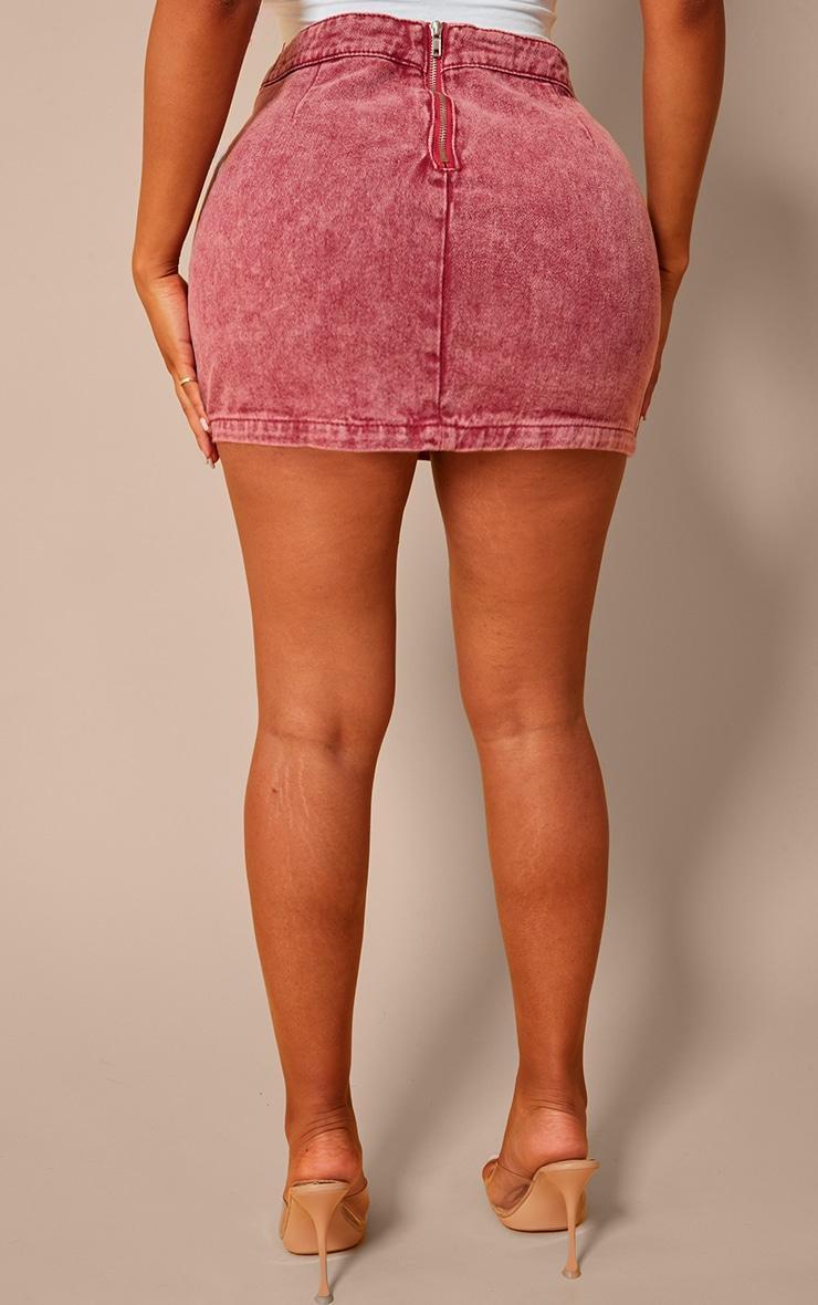 Shape Red Washed Denim Foldover Waist Mini Skirt Product Image