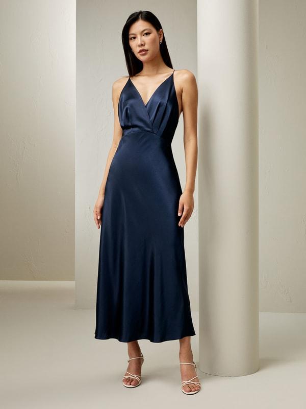 Back Tie Silk Maxi Dress Product Image