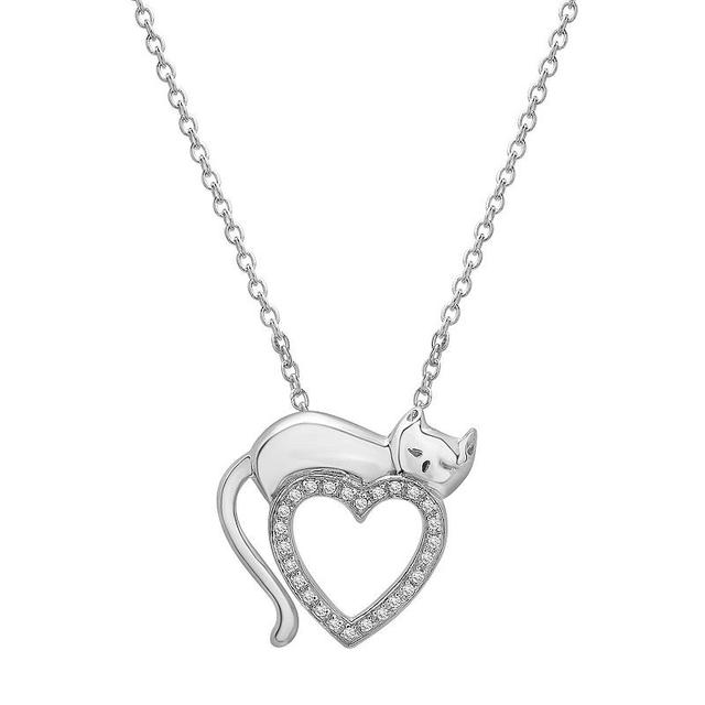 Sterling Silver Diamond Accent Cat & Open Heart Necklace, Womens Product Image