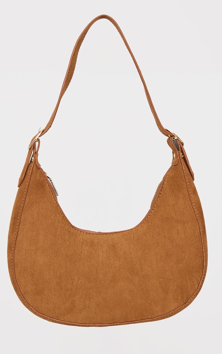 Tan Curved Faux Suede Shoulder Bag Product Image