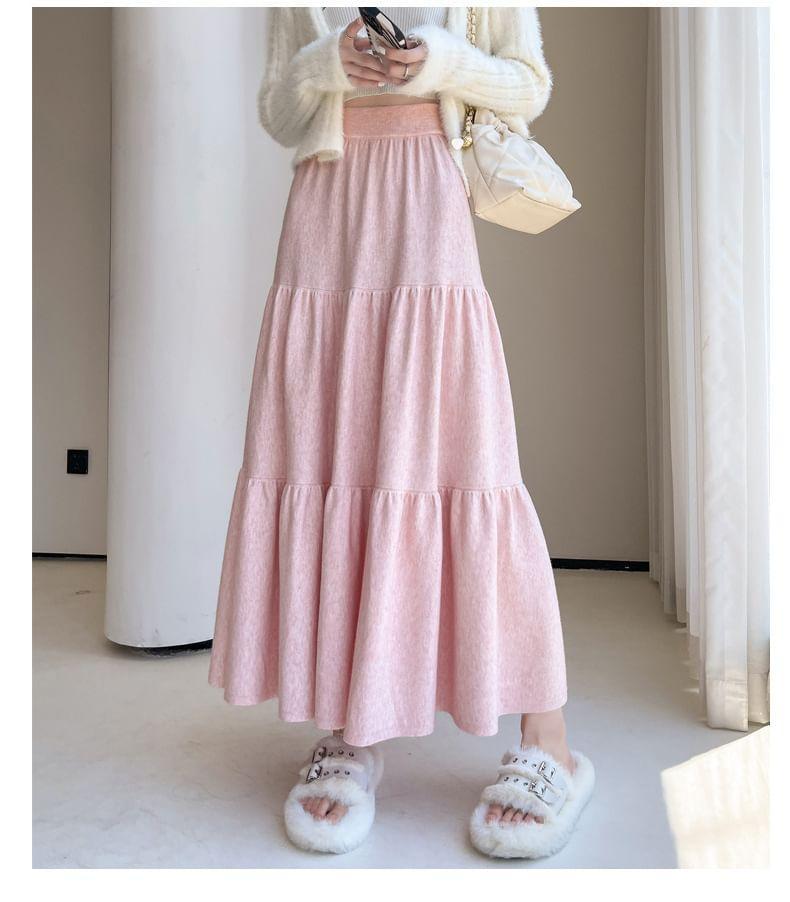 High Waist Plain Knit Maxi A-Line Skirt Product Image