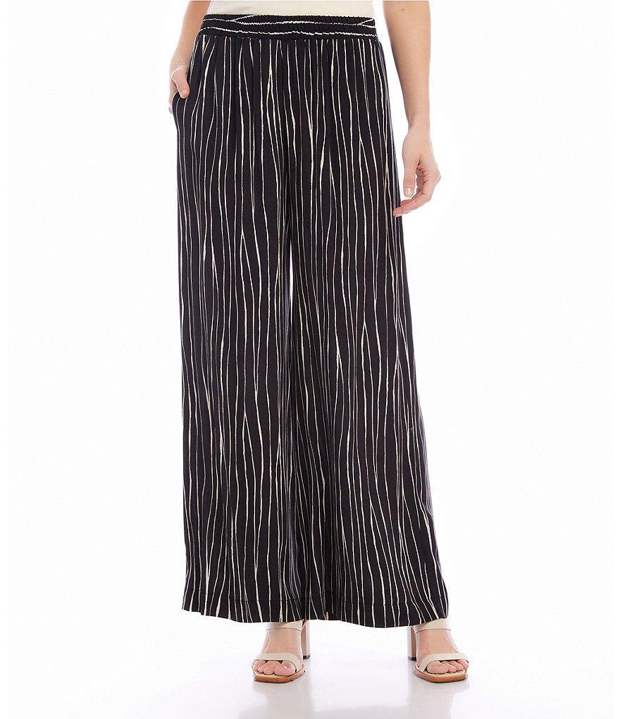 Karen Kane Wavy Stripe Elastic Waist Wide Leg Flat Front Pull-On Pants Product Image