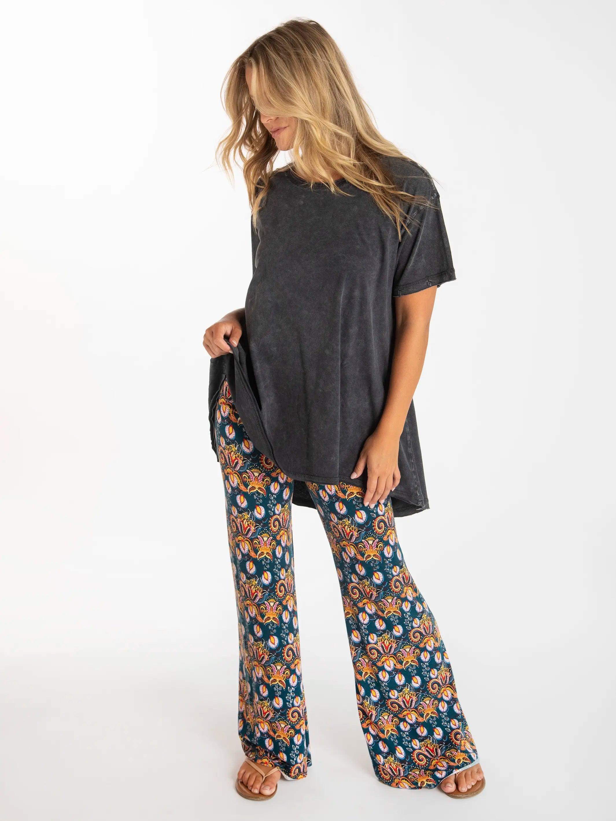 Cali Knit Flare Pant - Teal Orange Paisley product image