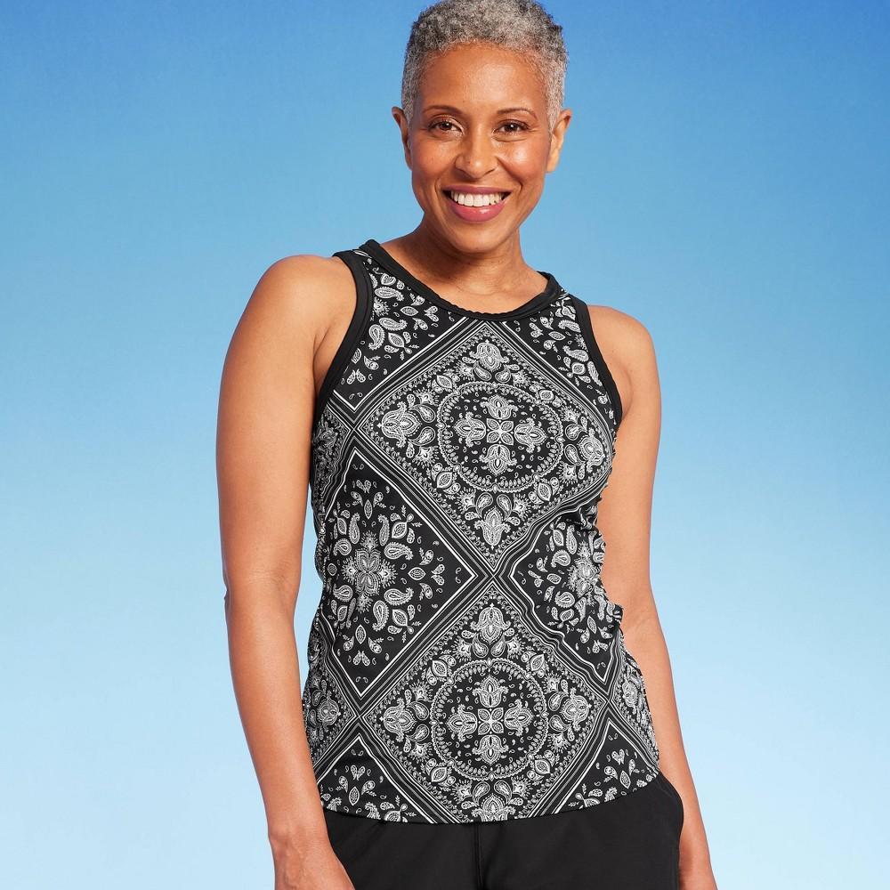 Lands End Womens UPF 50 Bandana Print High Neck Tankini Top - Black L Product Image