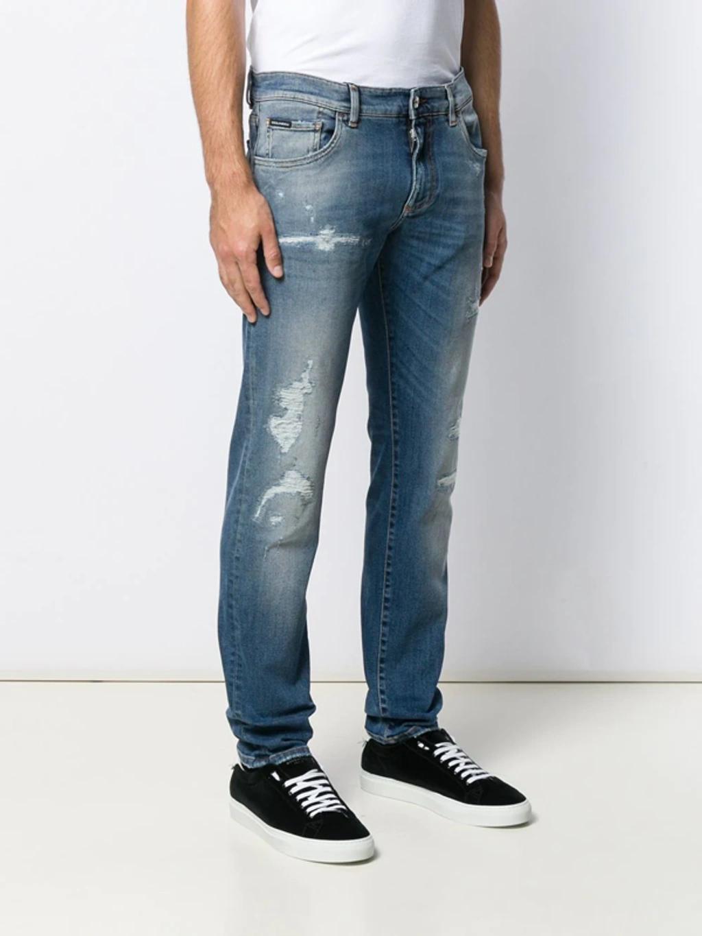 Distressed Slim Jeans In Blue Product Image