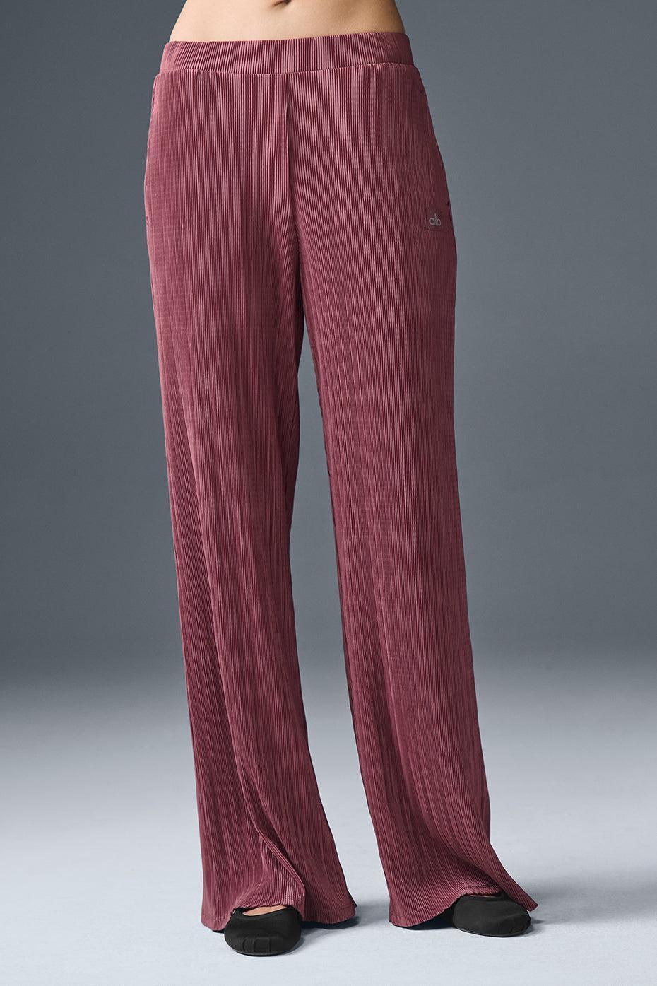 High-Waist Micro Plisse Straight Leg Pant - Burgundy Truffle Female Product Image