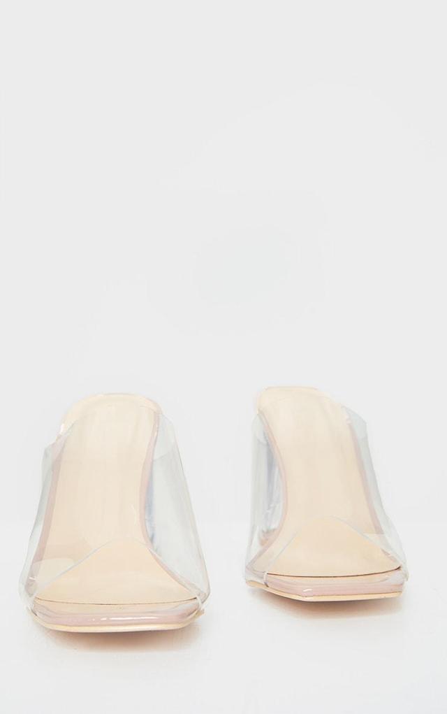 Nude Wide Fit Clear Flared Block Heel Mules Product Image