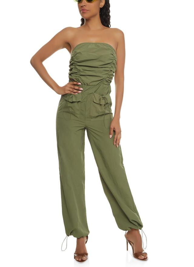 Womens Ruched Strapless Cargo Pocket Jumpsuit Product Image