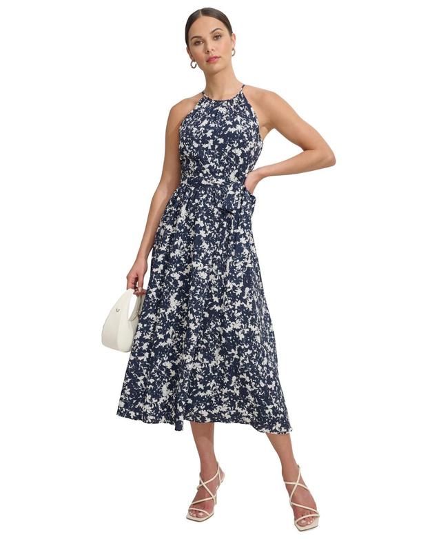 Dkny Womens Floral-Print Halter-Neck Midi Dress - Ivory Product Image