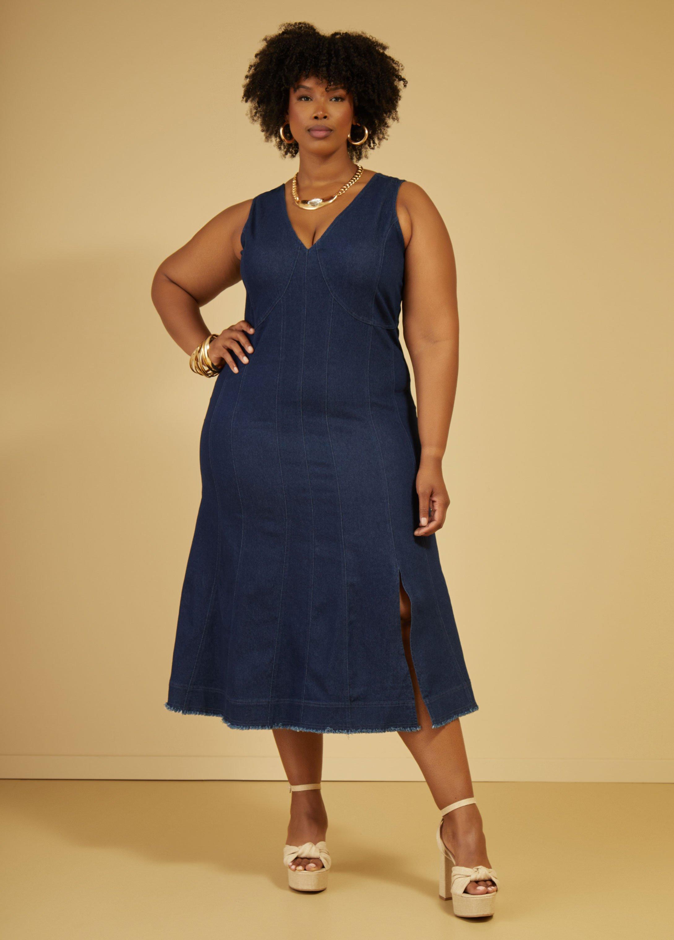 Plus Size Seam Detailed Denim Dress Ashley Stewart Product Image