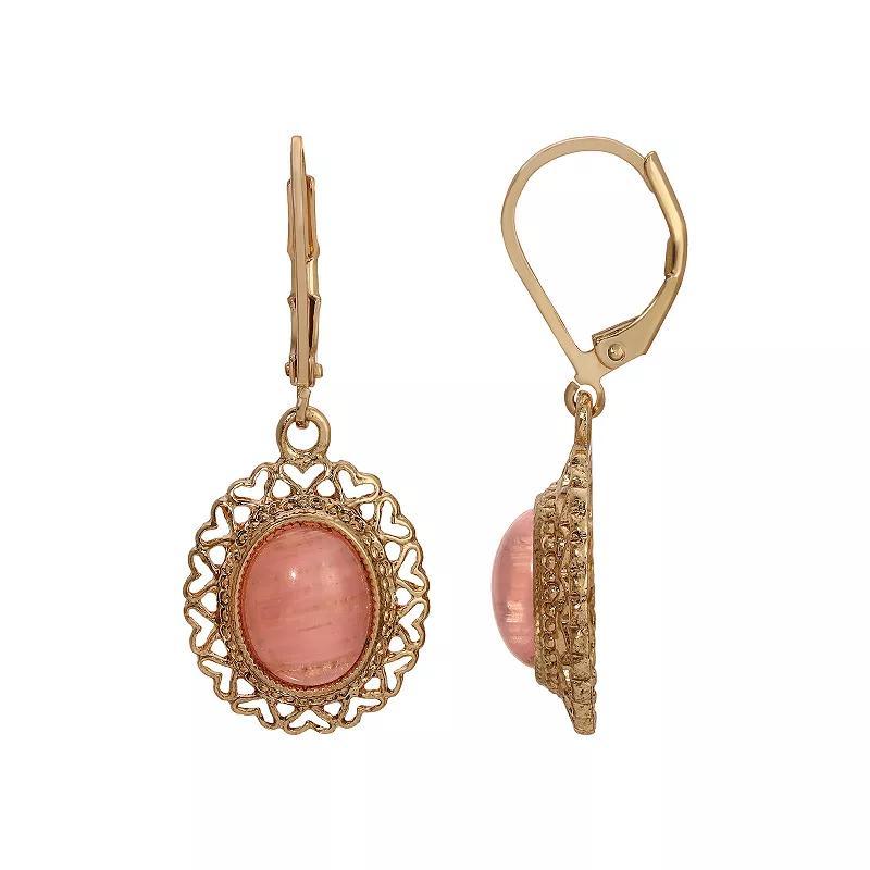 1928 Oval Heart Filigree Drop Earrings, Womens, Pink Product Image