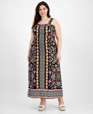 Plus Size Thick Strap Printed Maxi Dress Product Image