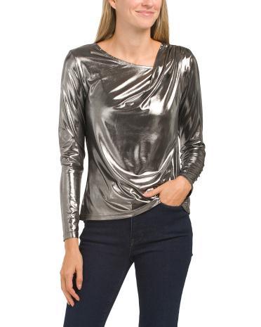 Asymmetrical Metallic Knit Top For Women product image