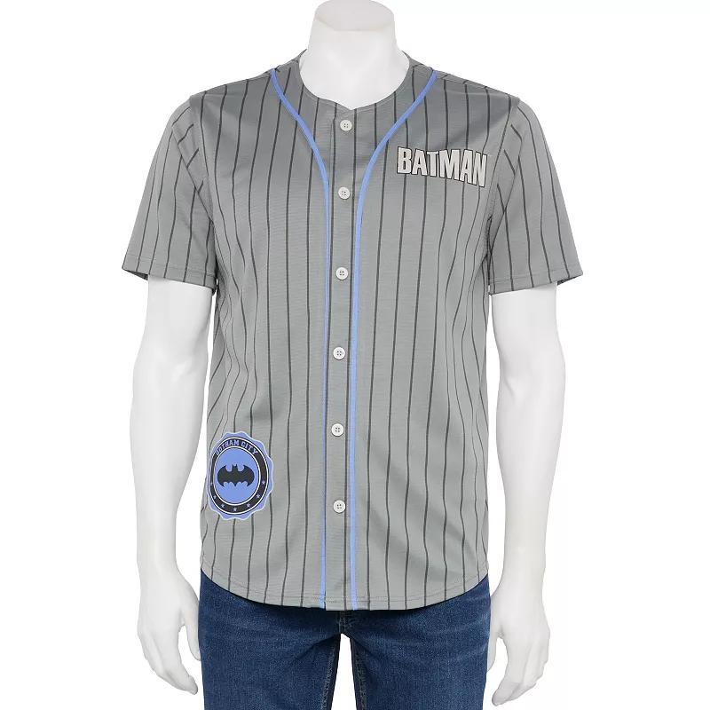 Mens Batman Pinstriped Graphic Baseball Jersey Product Image