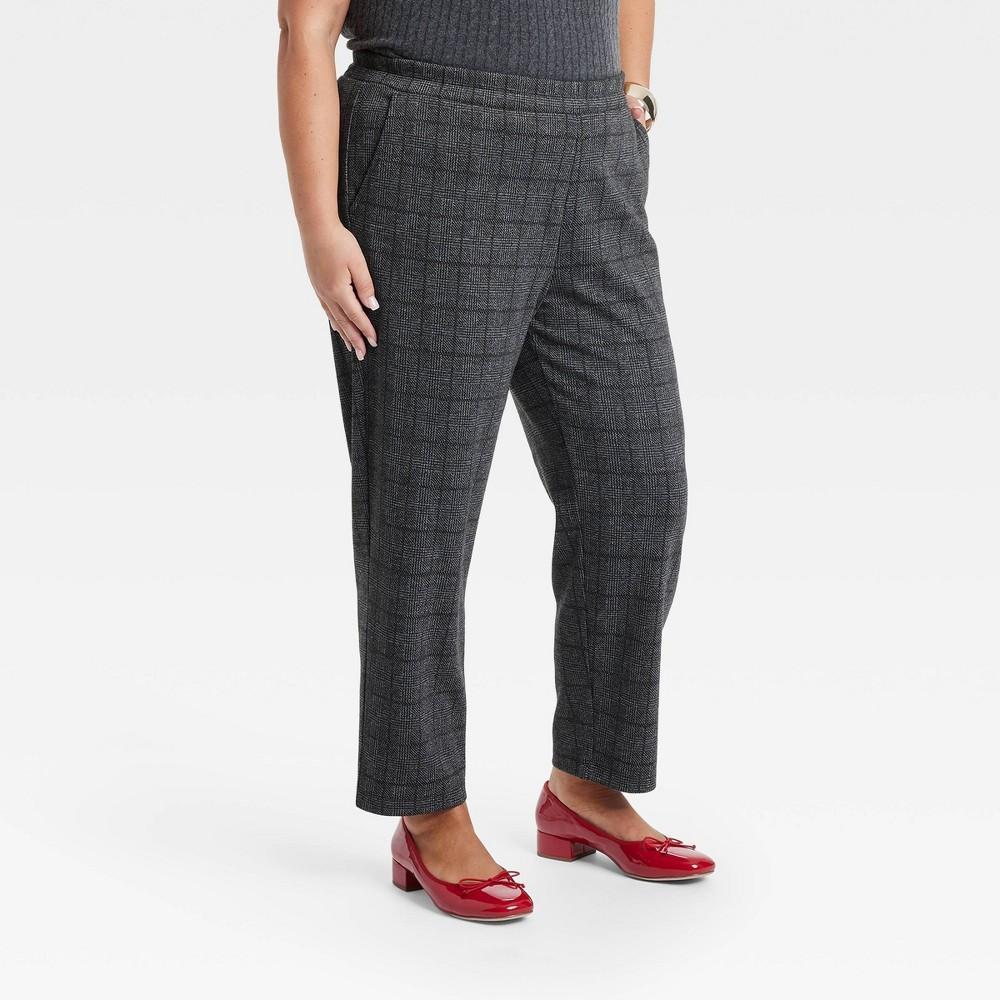 Womens High-Rise Tapered Ankle Knit Pull-On Pants - A New Day Charcoal Plaid 4X Product Image