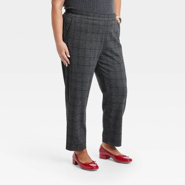 Womens High-Rise Tapered Ankle Knit Pull-On Pants - A New Day Charcoal Plaid XXL Product Image