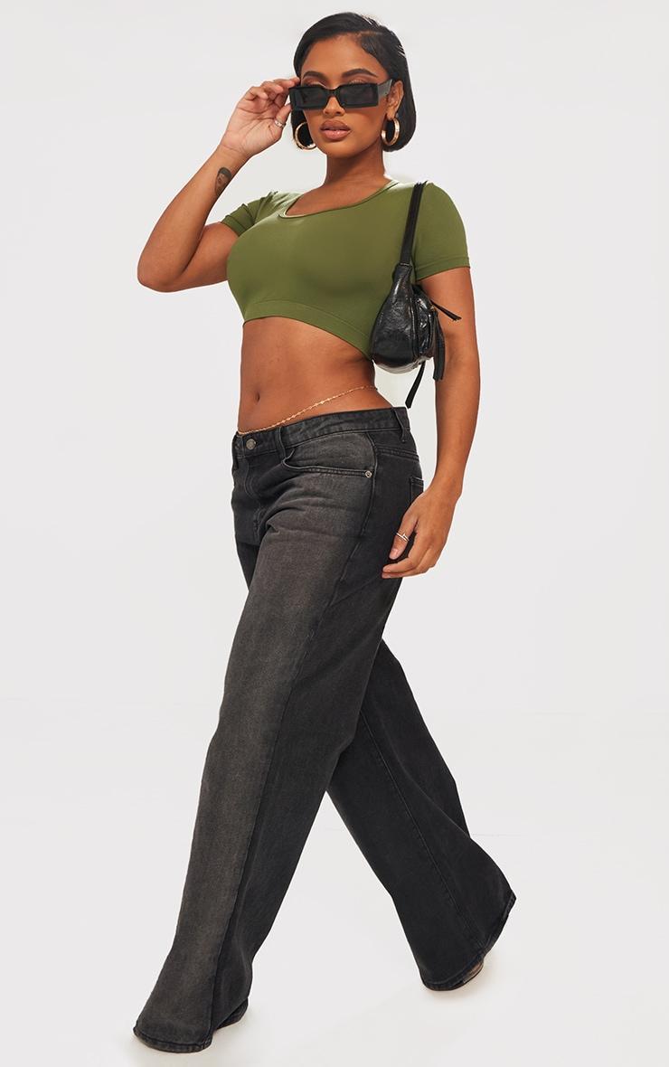 Shape Khaki Stretch Seamless Scoop Neck Crop T Shirt Product Image