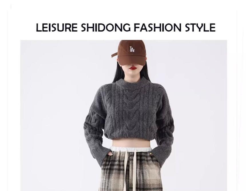 Drawstring Waist Plaid Fleece-Lined Wide Leg Pants Product Image