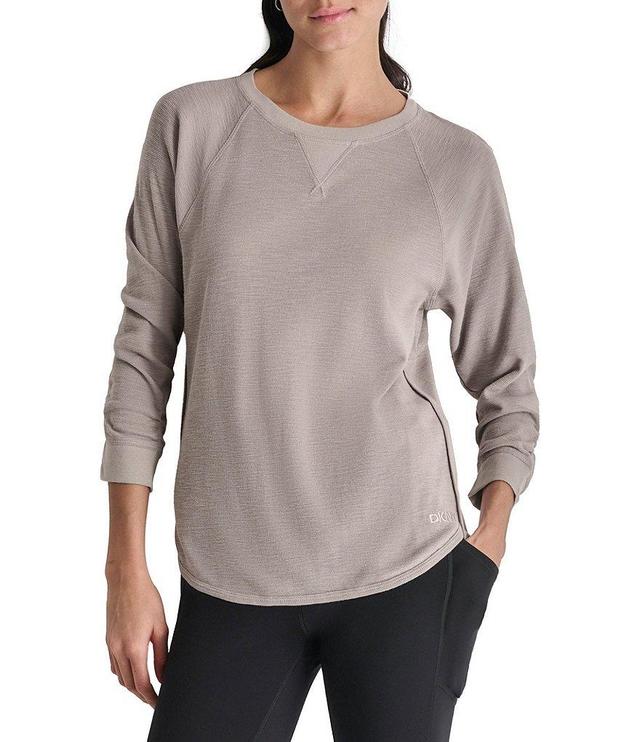 DKNY Sport by Donna Karan Mini Slub Waffle Knit Crew Neck 3/4 Ruched Sleeve Tee Product Image