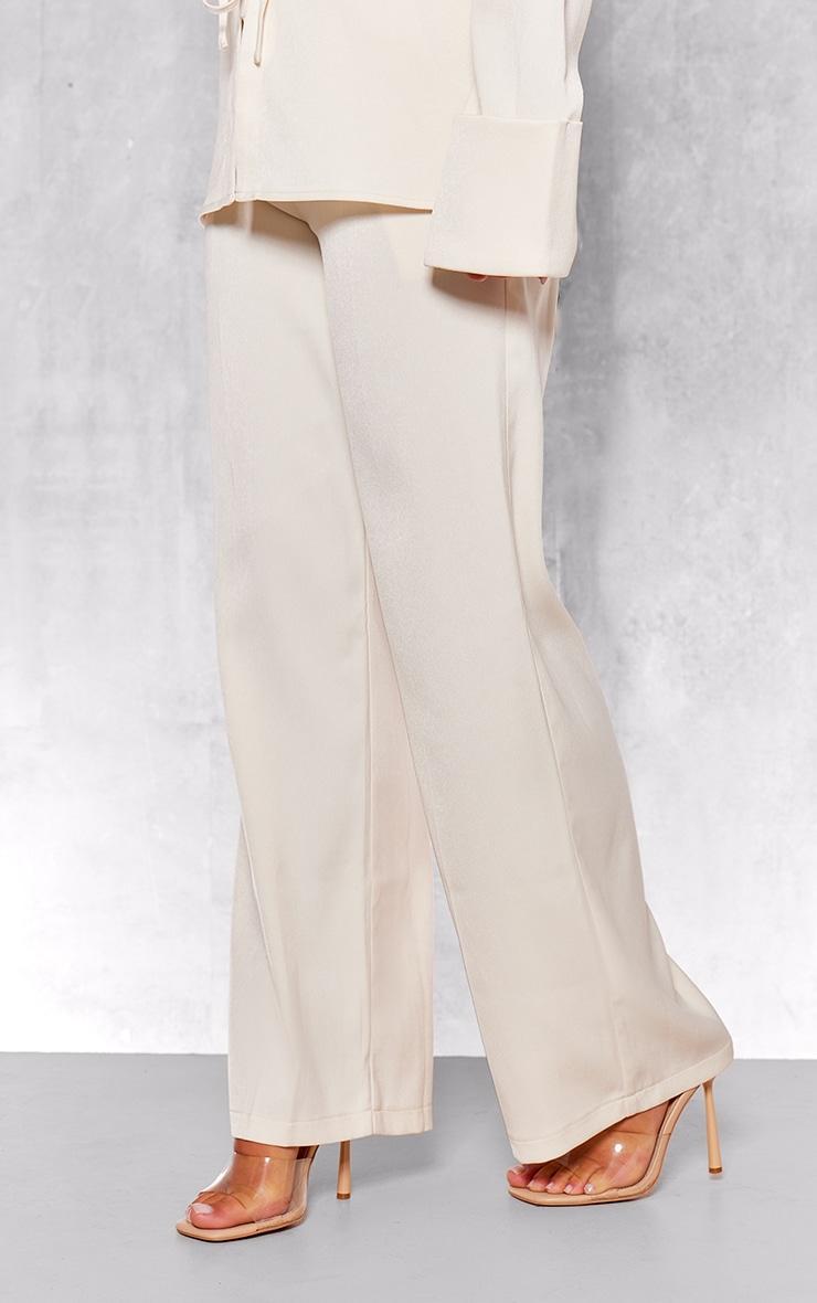 Cream Premium Mid Rise Wide Leg Trousers Product Image