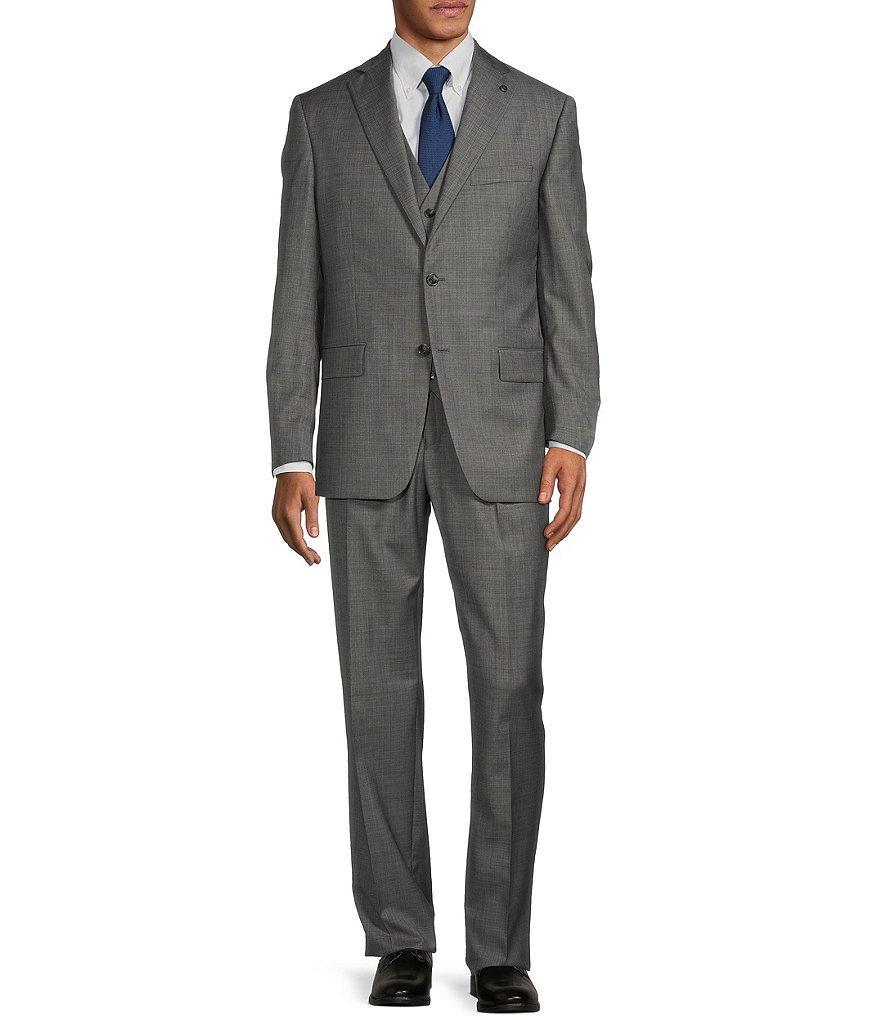 Hart Schaffner Marx Chicago Classic Fit Flat Front Grey Sharkskin Pattern 3-Piece Vested Suit Product Image