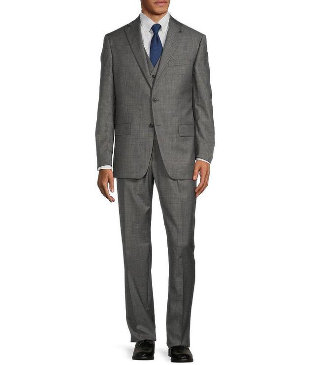 Hart Schaffner Marx Chicago Classic Fit Flat Front Grey Sharkskin Pattern 3-Piece Vested Suit Product Image