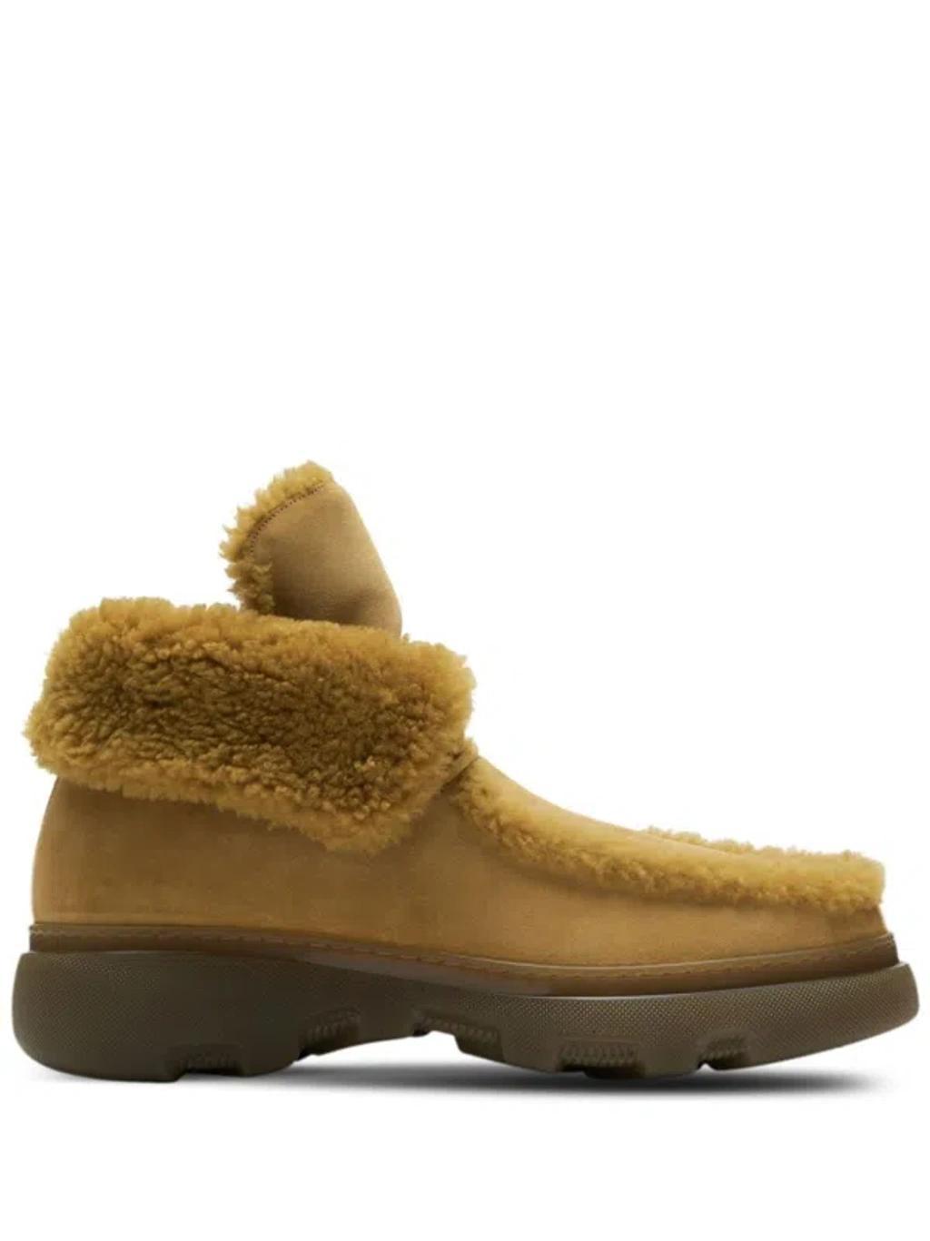 BURBERRY Creeper Shearling-trim Suede Boots In Yellow/orange Product Image