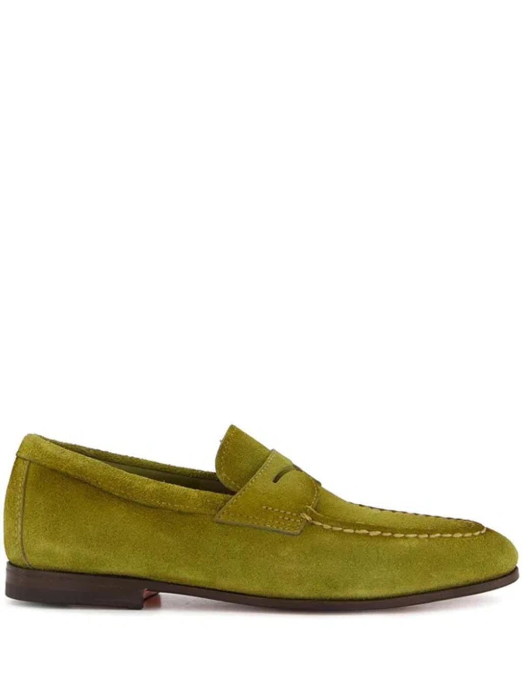 SANTONI Suede Loafers In Green Product Image