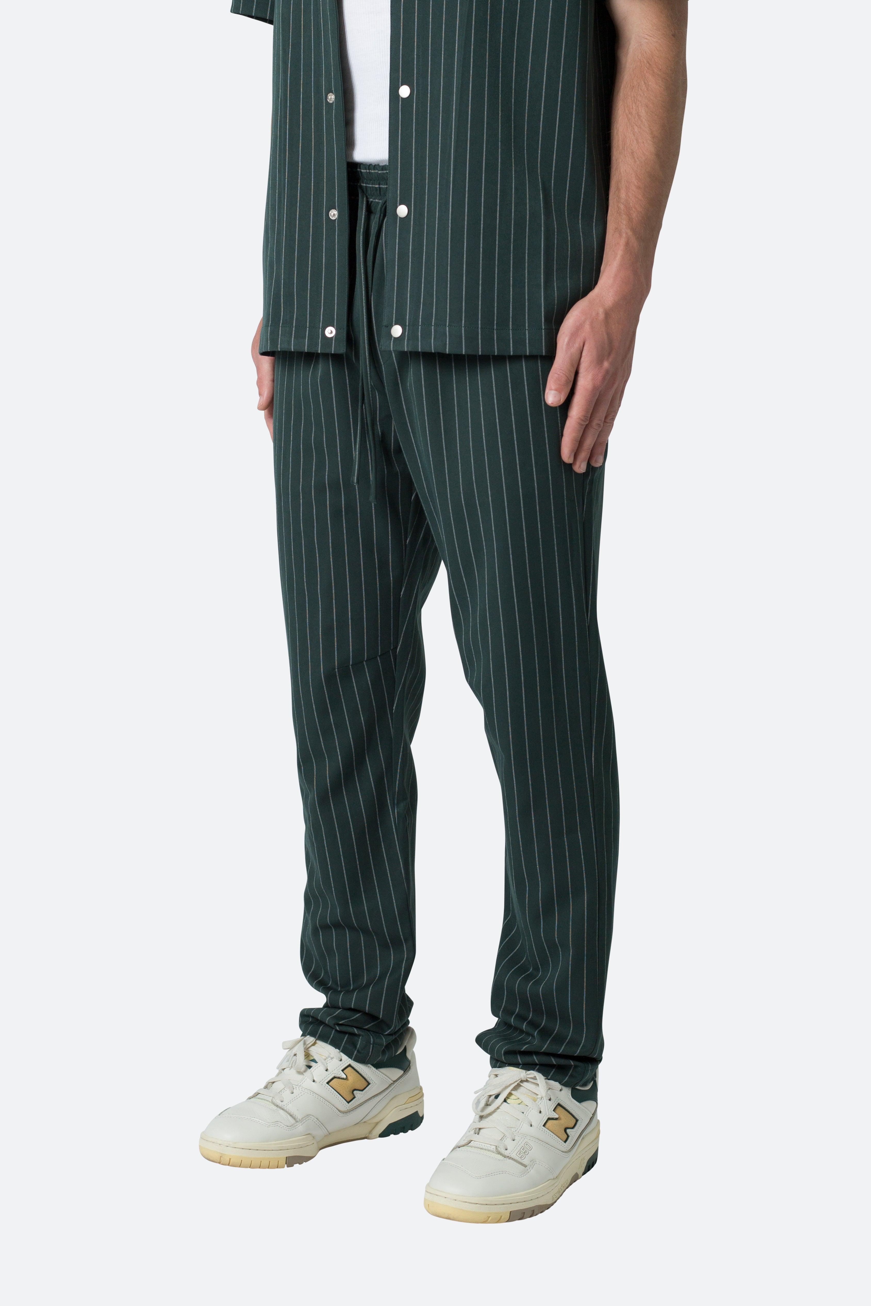 Pinstripe Drawcord Pants - Green Product Image