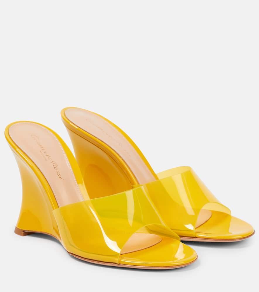 Vernice Pvc Wedge Mules In Yellow Product Image