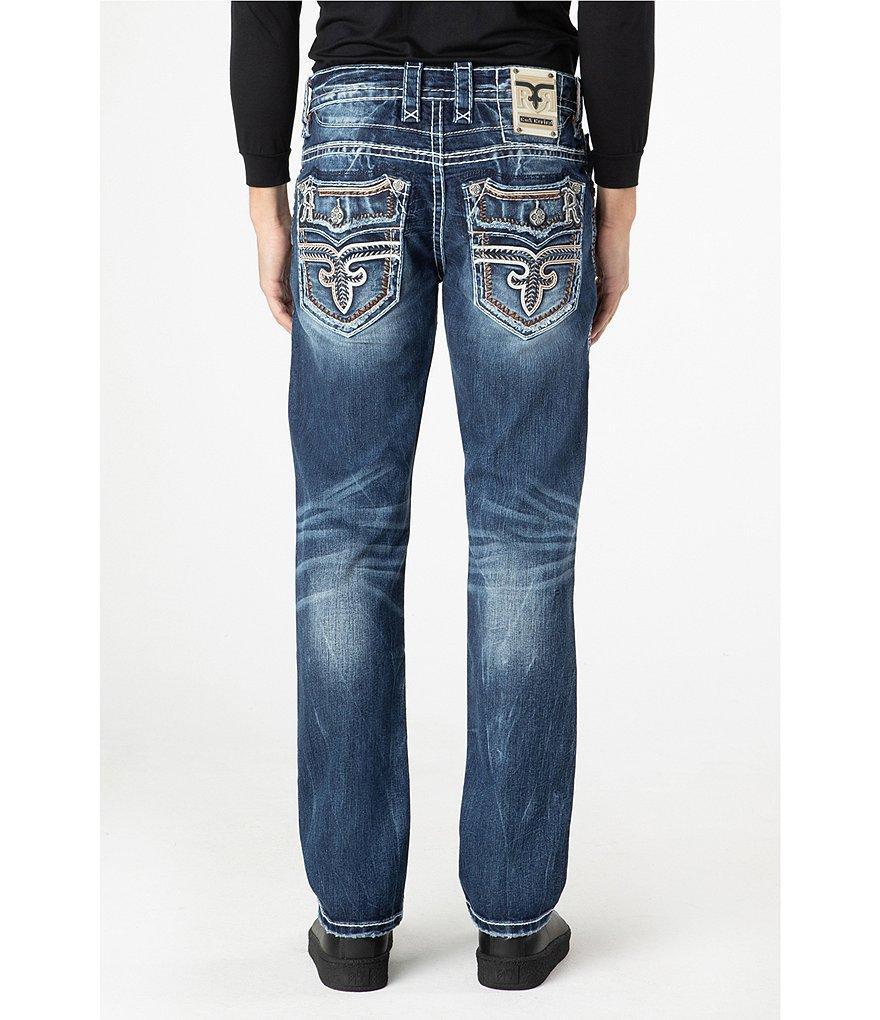 Rock Revival Ervine Straight-Fit Inverted-Fleur-De-Lis-Pocket 32#double; Inseam Jeans Product Image