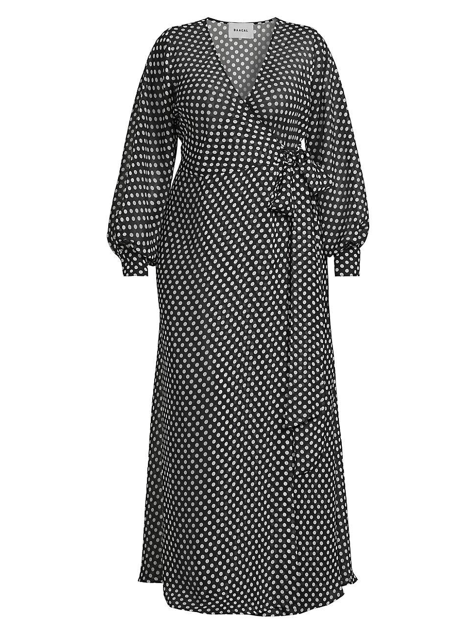 Womens Polka Dot Chiffon Wrap Maxi Dress Product Image