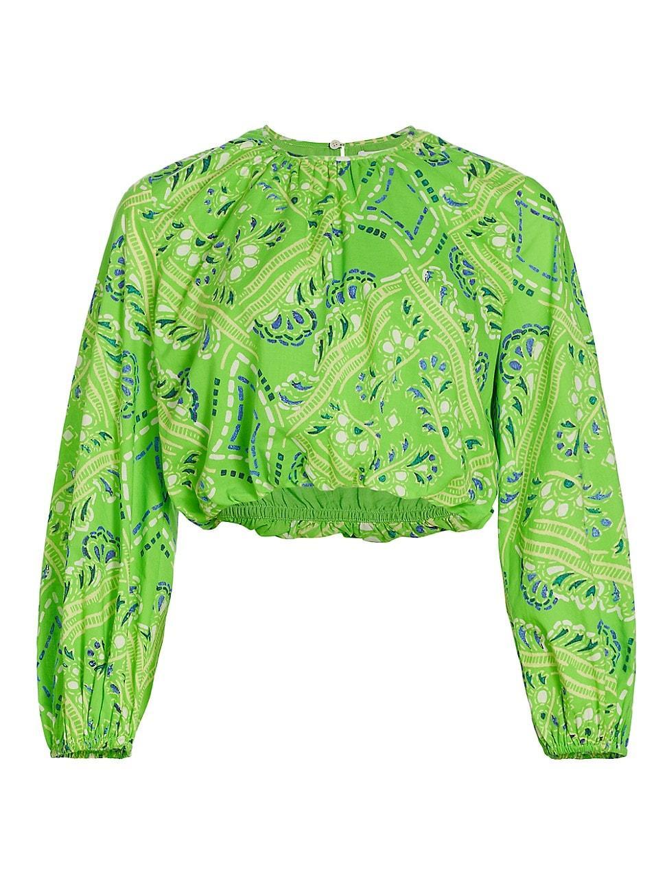 Womens Azure Paisley Cotton Blouse Product Image