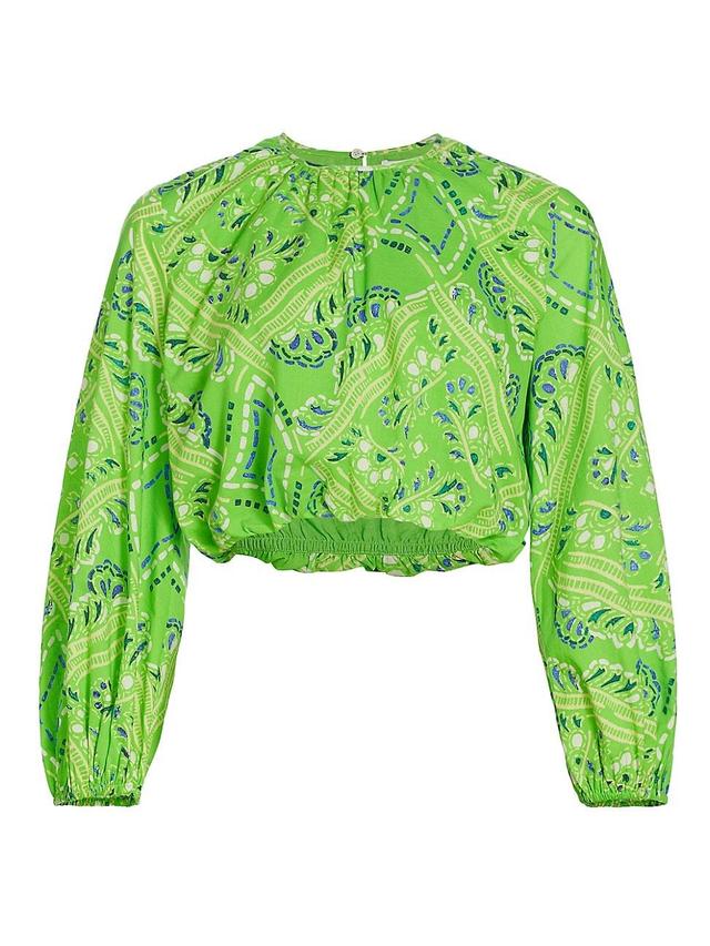 Womens Azure Paisley Cotton Blouse Product Image