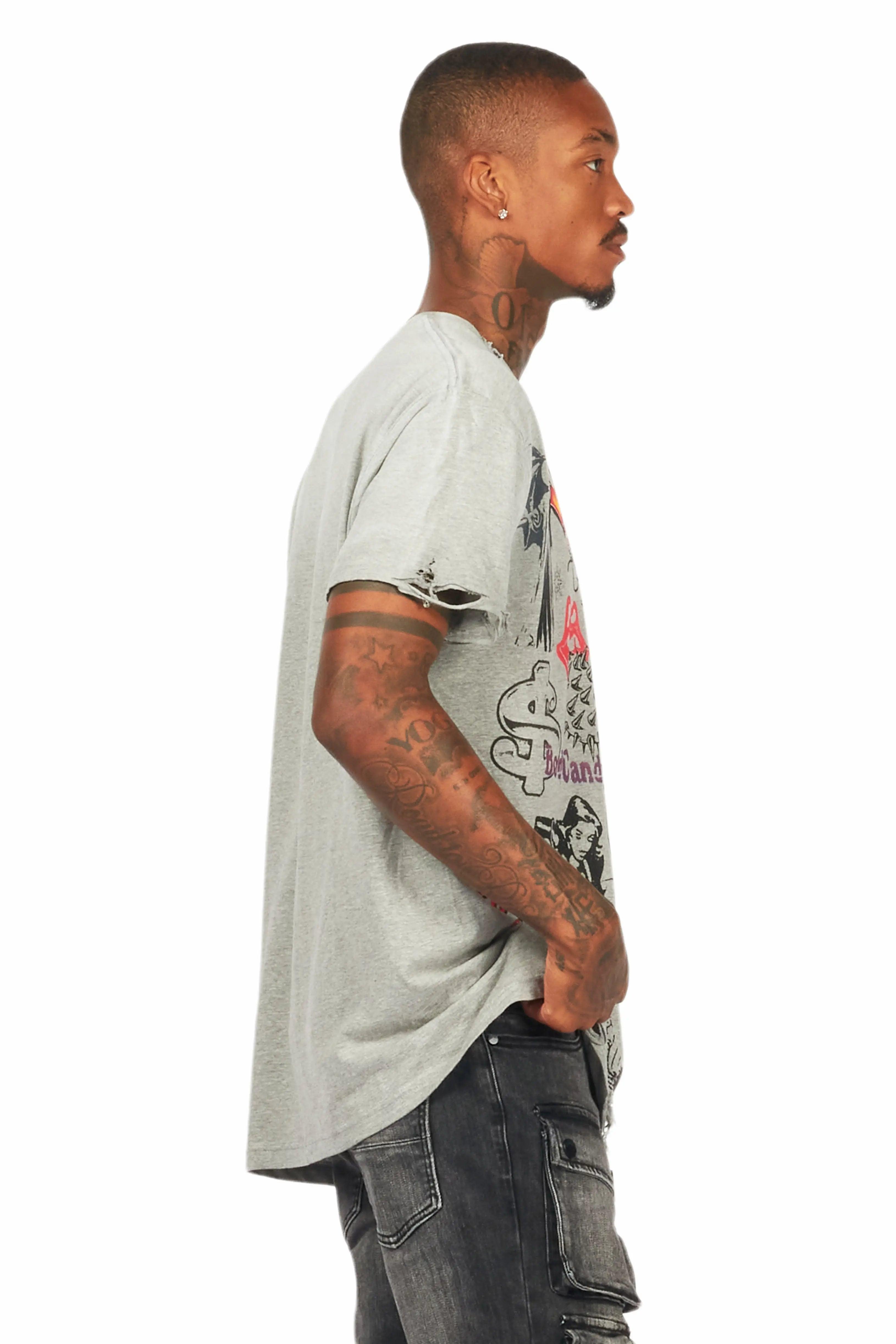 Shoota Heather Grey Oversized Graphic T-Shirt Male Product Image