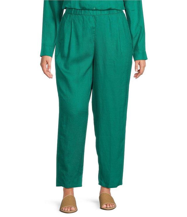 Eileen Fisher Plus Size Organic Linen Ankle Pleated Lantern Leg Pull-On Ankle Pants Product Image