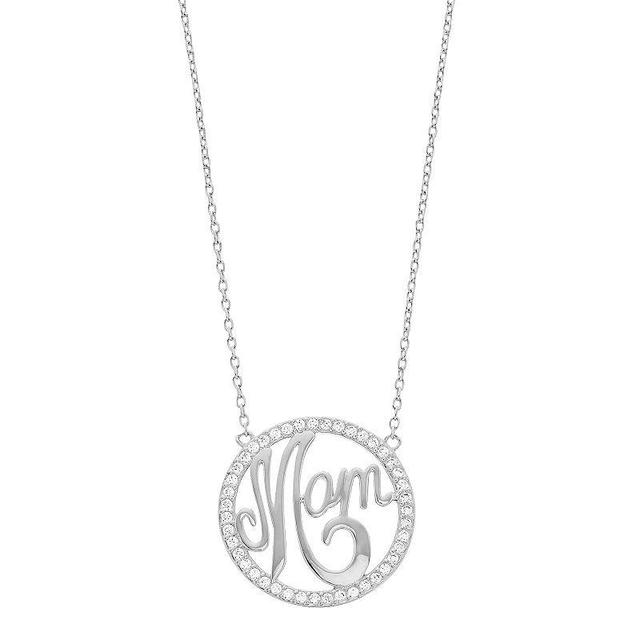 Rosabella Sterling Silver Cubic Zirconia Mom Script Circle Link Necklace, Womens Product Image