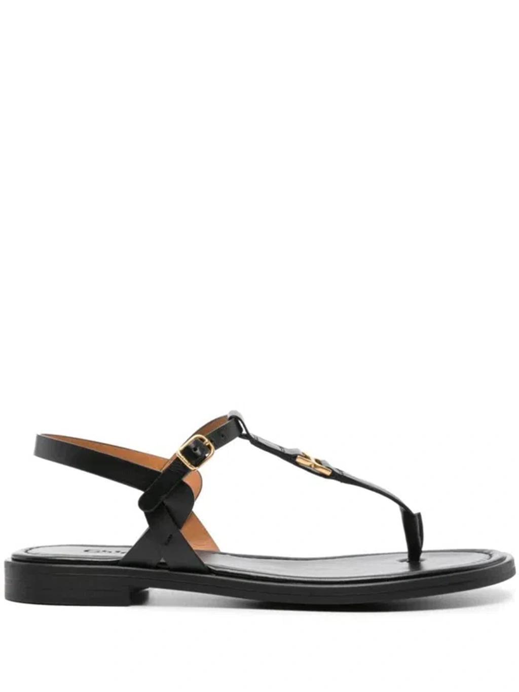 CHLOÉ Marcie Leather Flat Thong Sandals In Black Product Image